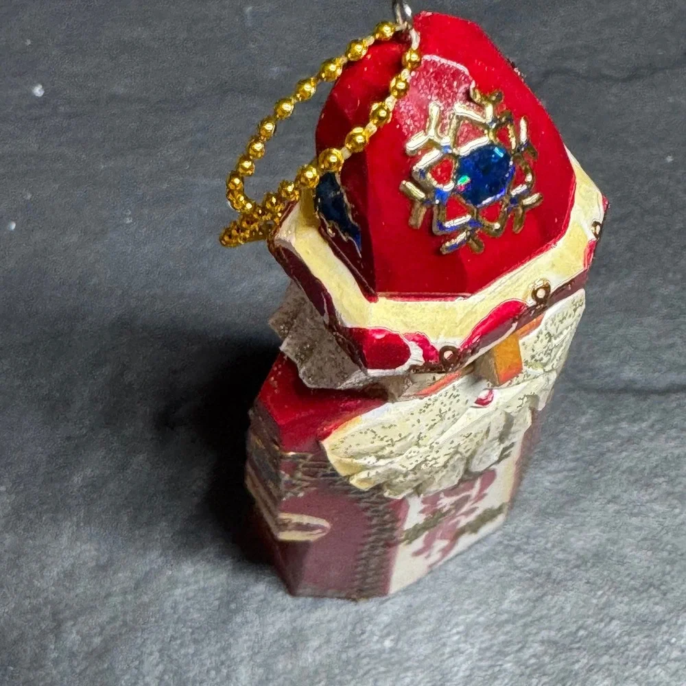 Vintage 2006 Hand Carved Wooden Santa Claus Christmas Ornament Painted Red Gold